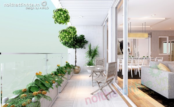 Thiết kế nội thất chung cư N04 có ban công rộng ở phòng khách