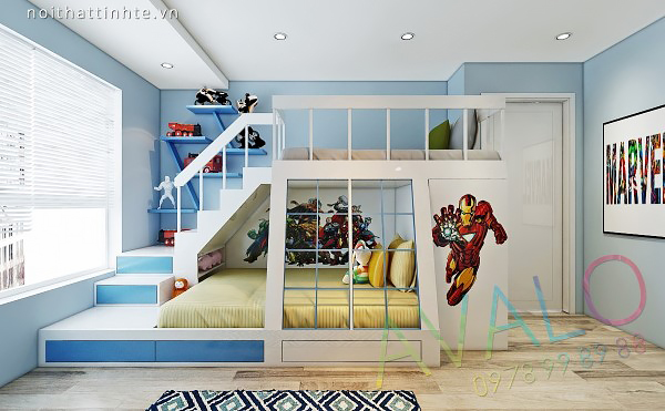 Thiết kế trang trí phòng ngủ nhỏ bằng giường tầng Sasuke